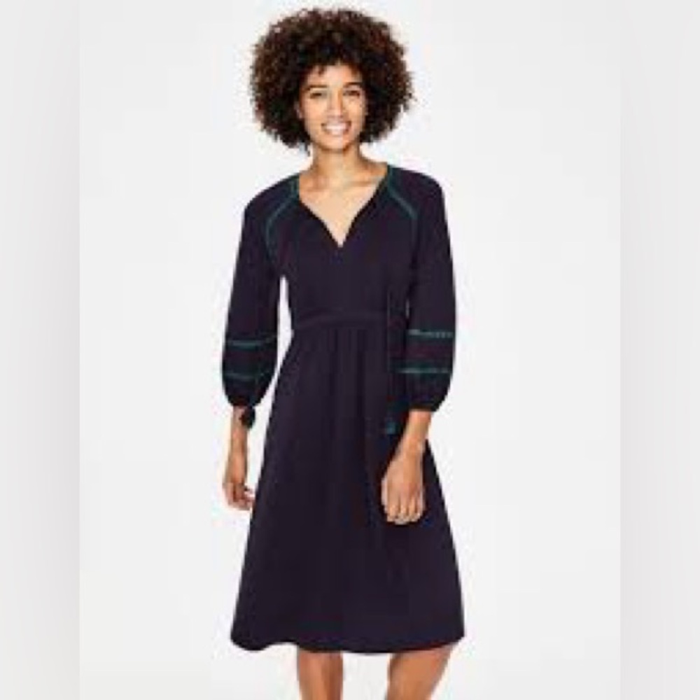 Boden Heidi Jersey Kaftan Midi Dress Navy & Green Size 10